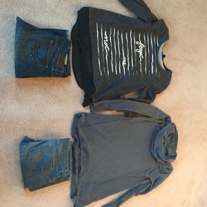 2 outfits, jeans size 10 with xl tops